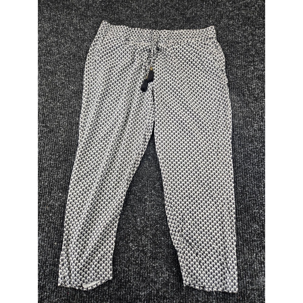 Hatley Women Black White Geometric Fan Scallop Print Tassel Drawstring Pants L